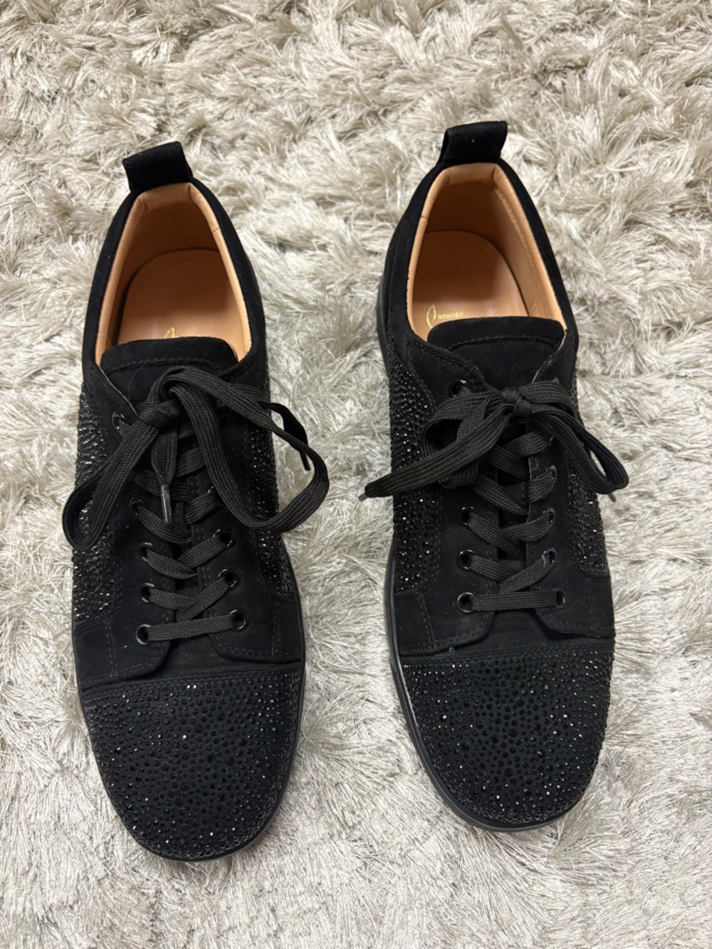Christian Louboutin Black Rhinestone Lace-Up Sneakers sz45/sz12 us
